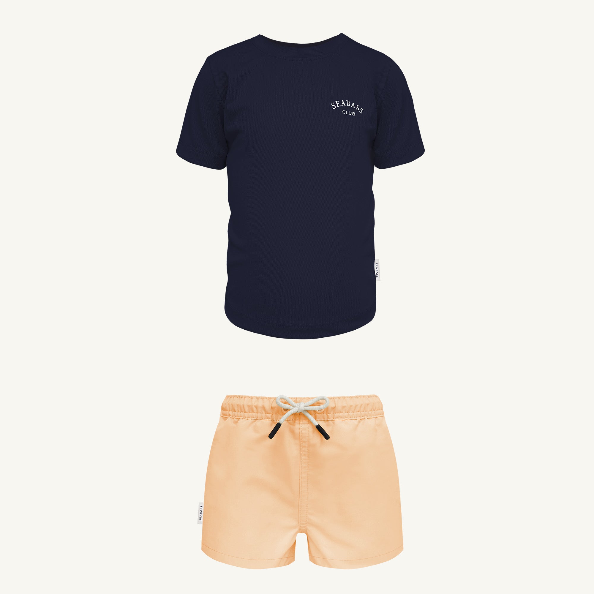 UV Schwimmset - Badeshort Cantaloupe und T-Shirt Marineblau