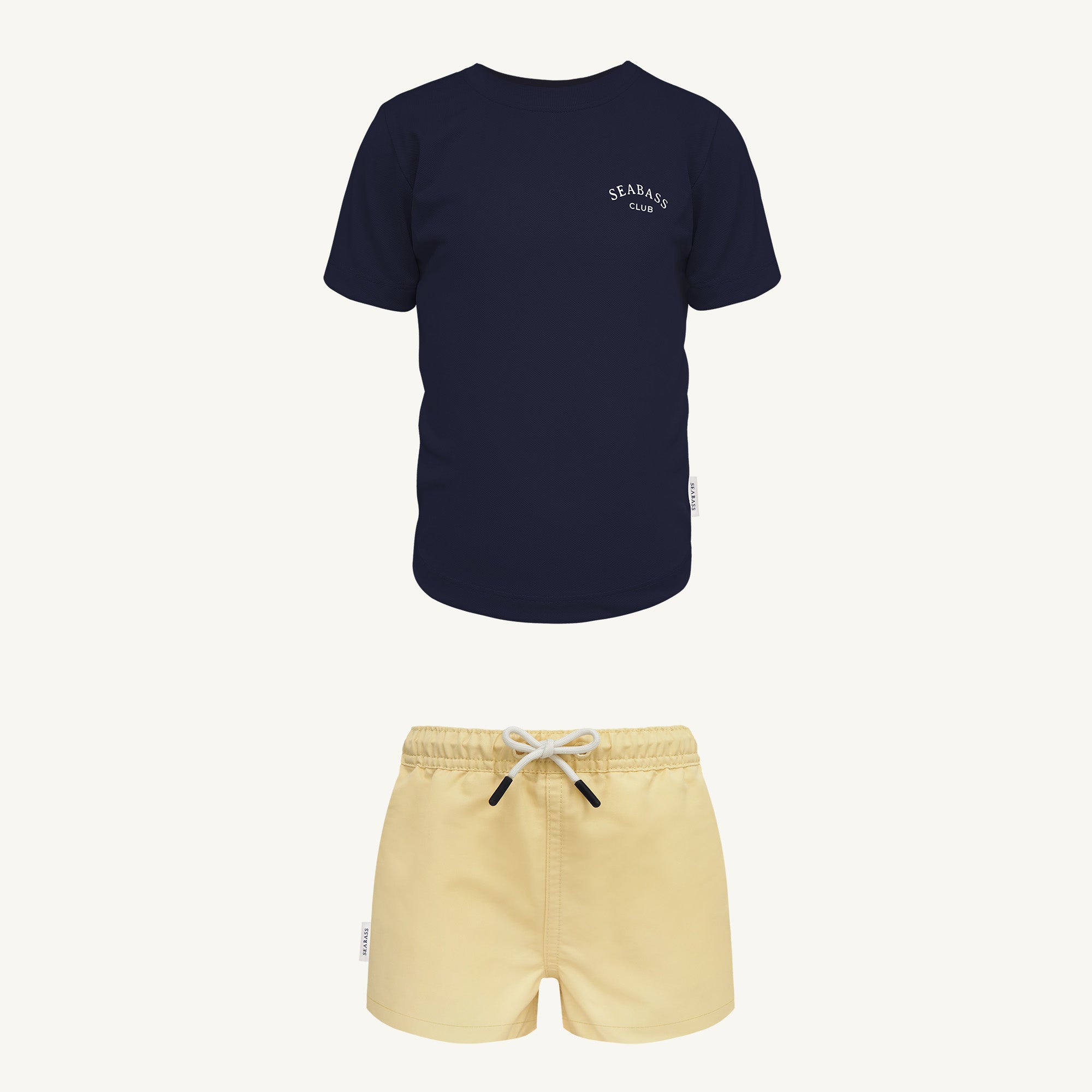 UV Schwimmset - Badeshort Weiches Gelb und T-Shirt Marineblau