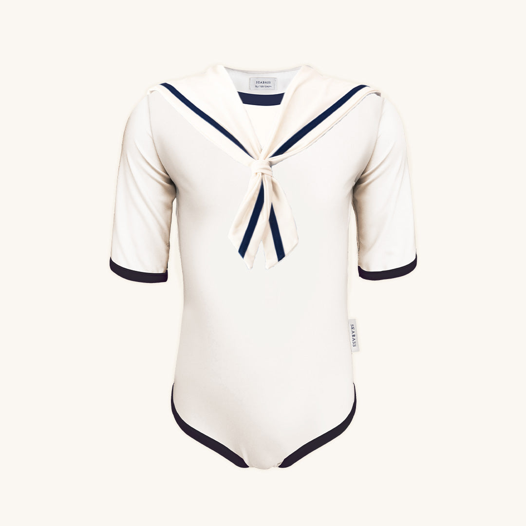 Mädchen UV-Badeanzug Sailor Nice - weiß dunkelblau